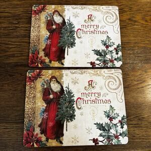Vintage Pimpernel Victorian Santa Christmas Placemats Set of 4 Old World St Nick